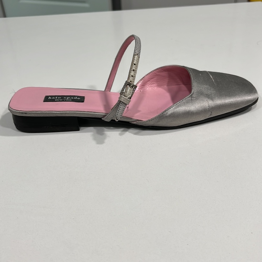 Kate Spade Soft Gray Dupioni Silk Square Toe Strap Low Heel - Picture 9 of 14